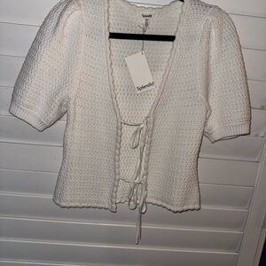 Splendid Women's Cream Textured Tie-Front Blouse